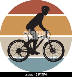 Silhouette eines Radfahrers auf einem Fahrrad mit Vintage-Sonnenuntergangsfarben Stock Vektor