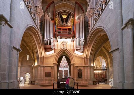 Die Schweiz, der Kanton Waadt, Lausanne, die Kathedrale Notre Dame, die großen Orgeln, die sowohl durch ihr Design als auch durch ihre technischen Eigenschaften ein weltweit einzigartiges Instrument bilden Stockfoto