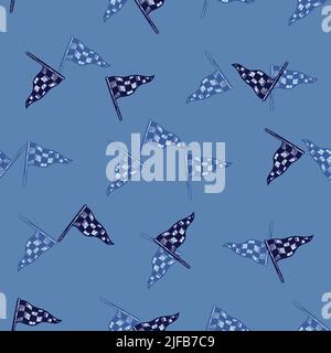 Rennflagge skizziert nahtloses Muster. Vintage-Sportelemente für handgezeichneten Fahrstil. Gravierte Textur für Stoff, Tapete, Textil, Print, Titel, Stock Vektor
