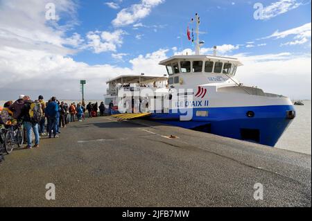 Frankreich, Charente-Maritime, Fouras, an Bord des Shuttles, der mit der Insel Aix am Hafen von Pointe de la Fumée verbindet Stockfoto