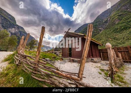 Norwegen, Vestland County, Naeroyfjord, Aurland, Gudvangen, Viking Village Stockfoto