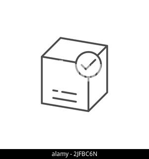 Geliefert Paket Box Linie Symbol. Linear Stil Zeichen für mobile Konzept und Web-Design. Frachtkasten mit einem Häkchen Umrissvektor-Symbol. Symbol, Logo illus Stock Vektor