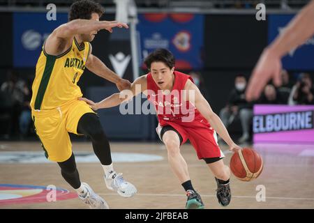 Melbourne, Australien. 01.. Juli 2022. Takumi Saito vom japanischen Basketballteam in Aktion während des FIBA World Cup 2023 Qualifiers Group B Window 3-Spiels zwischen Australien und Japan in der John Cain Arena. (Endergebnis Australien 98:52 Japan) Credit: SOPA Images Limited/Alamy Live News Stockfoto