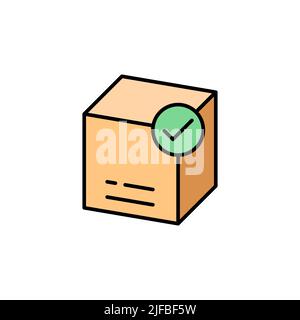 Geliefert Paket Box gefüllt Farbe Symbol. Linear Stil Zeichen für mobile Konzept und Web-Design. Frachtkasten mit einem mit Häkchen gefüllten Farbvektorsymbol. Symbolik Stock Vektor