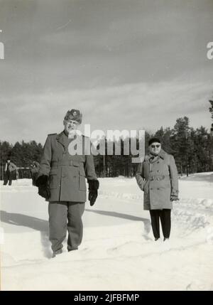 Probe mit beladen Geländewagen 939 an der Army Motor School. Wintertest in Sveg im März 1962. Stockfoto