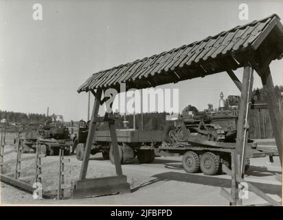 Probe mit beladen Geländewagen 939 an der Army Motor School. Abschlusstest in Strängnäs im April 1962. Stockfoto