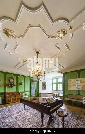 Schweiz, Kanton Freiburg, Gruyères, mittelalterliche Stadt, Innenraum des Schlosses von Gruyères Stockfoto