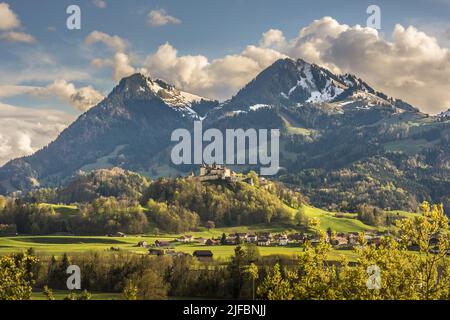 Schweiz, Kanton Friborg, Gruyères, mittelalterliche Stadt, das Schloss Stockfoto