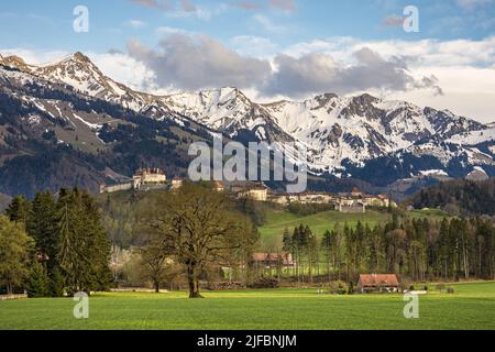Schweiz, Kanton Friborg, Gruyères, mittelalterliche Stadt, das Schloss Stockfoto