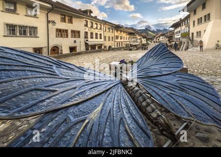 Schweiz, Kanton Freiburg, Gruyères, mittelalterliche Stadt Stockfoto