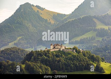 Schweiz, Kanton Friborg, Gruyères, mittelalterliche Stadt, das Schloss Stockfoto
