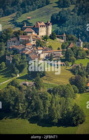Schweiz, Kanton Friborg, Gruyères, mittelalterliche Stadt, das Schloss Stockfoto