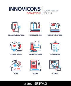 Spende und Freiwilligenarbeit - modernes Liniendesign Stil Ikonen gesetzt Stock Vektor