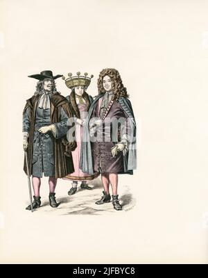 Turmwächter, Bauernbraut, Bräutigam (1670), Straßburg, 17. Jahrhundert, Illustration, The History of Costume, Braun & Schneider, München, Deutschland, 1861-1880 Stockfoto