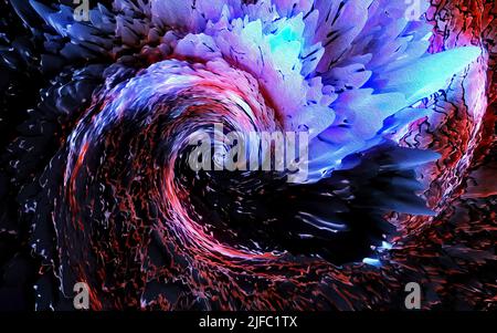3D Illustration farbige runde Kurven auf dunklem abstrakten Hintergrund. Spirale, Drehung, Wirbel. Stockfoto