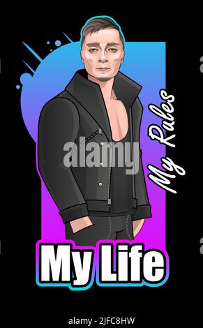 Porträt eines gutaussehenden Kerls. Avatar eines jungen Mannes. Farbenfrohes Porträt. Vektorgrafik flach Stock Vektor