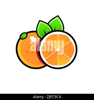 Orangenschale und Orangenscheiben. Vektor-Illustration von Orangen. Vollständig bearbeitbares, handgefertigtes Mesh. Stock Vektor