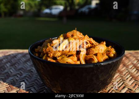 Jackfrucht-Rührbraten mit einem Schmorry. Indische köstliche Beilage. Authentische hausgemachte asiatische Gemüse gekocht Stockfoto