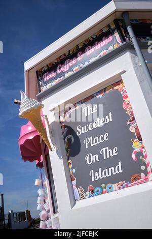 Café-Fassade in Barry Island, Südwales, Großbritannien Stockfoto