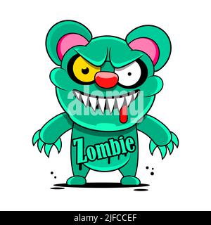 Grüner Teddybär Zombie mit Gliedmaßen. Vektordarstellung eines Cliparts. Stock Vektor