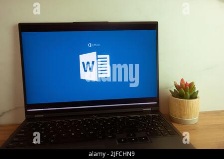 KONSKIE, POLEN - 30. Juni 2022: Microsoft Word-Logo auf dem Laptop-Bildschirm angezeigt Stockfoto