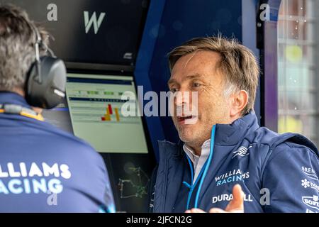 Silverstone, Großbritannien, 01.. Juli 2022, Jost Capito nimmt am Training Teil, am 10. Lauf der Formel-1-Meisterschaft 2022. Kredit: Michael Potts/Alamy Live Nachrichten Stockfoto