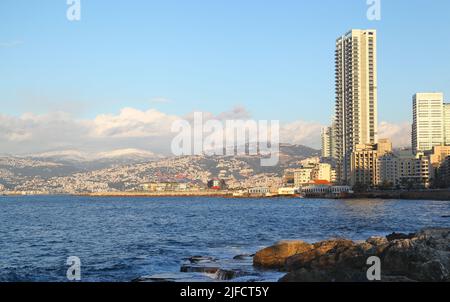 Die Skyline von Beirut bei Sonnenuntergang, Libanon Stockfoto