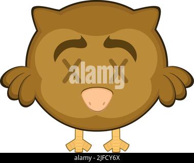 Vektor-Illustration einer Cartoon-Eule mit Kreuzen in den Augen im Konzept des toten Vogels Stock Vektor