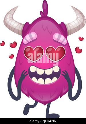 Сute Cartoon Monster mit roten Herzen in der Liebe Vektor-Illustration Stock Vektor