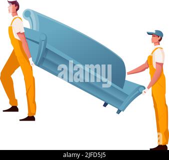 Zwei Arbeiter in Uniform tragen Sofa flache Vektor-Illustration Stock Vektor