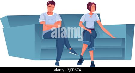 Zwei beleidigte traurige Menschen sitzen auf Sofa flache Vektor-Illustration Stock Vektor
