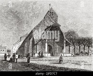 Kirche von Avon in der Nähe von Fontainebleau. Seine-Et-Marne, Frankreich. Europa. Schloss und Wald von Fontainebleau von Du Pays aus Le Tour du Monde 1867 Stockfoto