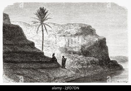 Alte Ansicht der Ruinen von Tikrit entlang des Tigris Flusses, Irak. Reise nach Babylon von Guillaume Lejean 1866 von Le Tour du Monde 1867 Stockfoto