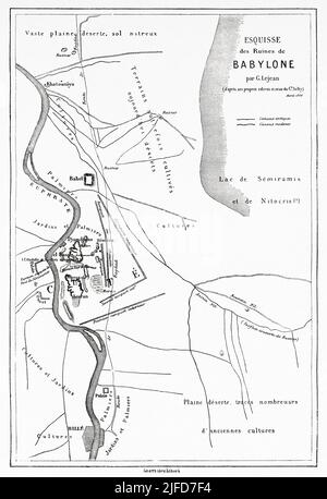 Skizze der Ruinen von Babylon, Irak. Reise nach Babylon von Guillaume Lejean 1866 von Le Tour du Monde 1867 Stockfoto