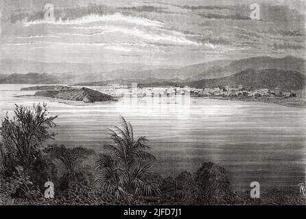 Panoramalandschaft von Noumea oder Port-de-France, aufgenommen von der Insel Nu, Neukaledonien. Reise nach Neukaledonien mit Jules Garnier 1863-1866 ab Le Tour du Monde 1867 Stockfoto