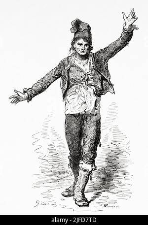 Gallego-Mann tanzt die galizische Jota oder Gallegada. Galizischer Volkstanz, der in Galicien getanzt wird. Spanien. Europa. Reisen in Spanien von Gustave Dore und Jean Charles Davillier ab Le Tour du Monde 1867 Stockfoto