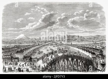 Nippon Bridge, Tokio. Japan, Asien. Reise nach Japan mit Aime Humbert 1863-1864 ab Le Tour du Monde 1867 Stockfoto