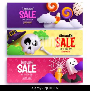 Halloween Verkauf Vektor Banner Set. Halloween Sale Text mit saisonalem Rabatt Angebot für Trick or Treat Preis Promo-Werbung Design. Vektorgrafik. Stock Vektor