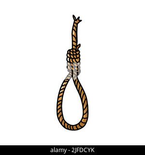 Seilschlinge mit Hangman-Knoten, Doodle-Vektor-Illustration. Stock Vektor