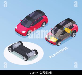 Auto-Designer Beruf isometrischen Satz mit Plattform-Symbole isoliert Vektor-Illustration Stock Vektor