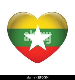 Myanmar Flaggensymbol isoliert auf weißem Hintergrund. Myanmar-Flagge. Flaggensymbol glänzend. Stock Vektor