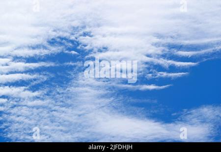 Atemberaubender, lebhafter blauer Himmel mit reinweißen Wolken für einen abstrakten Hintergrund Stockfoto