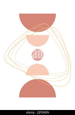 Ein Poster mit geometrischem Design im Stil des Minimalismus. Vektor-Vorlage mit Elementen primitiver Formen, moderner Hipster-Stil. Boho-Abstraktion. Stock Vektor