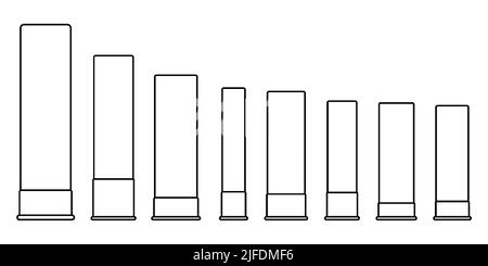 Symbole für die Jagdpatrone eingestellt. Verschiedene Jagdkartusche. Militärmunition. Silhouetten linearer Kassetten. Vektorgrafik. Stock Vektor