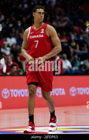 Hamilton, Kanada, 01. Juli 2022: Dwight Powell vom Team Canada während des Qualifikationsspiels der FIBA-Weltmeisterschaft (Fenster 3) gegen das Team Dominican Republic im ersten Ontario Centre in Hamilton, Kanada. Kanada gewann das Spiel mit der Punktzahl 95-75. Quelle: Phamai Techaphan/Alamy Live News Stockfoto