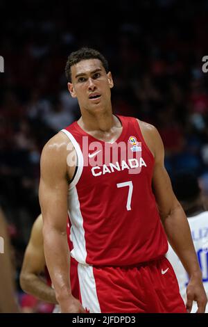 Hamilton, Kanada, 01. Juli 2022: Dwight Powell vom Team Canada während des Qualifikationsspiels der FIBA-Weltmeisterschaft (Fenster 3) gegen das Team Dominican Republic im ersten Ontario Centre in Hamilton, Kanada. Kanada gewann das Spiel mit der Punktzahl 95-75. Quelle: Phamai Techaphan/Alamy Live News Stockfoto