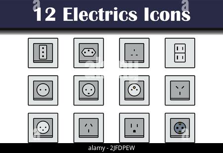 Elektrik Symbol Gesetzt. Editierbare Fett Formatigte Kontur Mit Farbfüllungsdesign. Vektorgrafik. Stock Vektor
