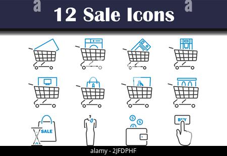Verkauf Icon Set. Editierbare Fett Formatigte Kontur Mit Farbfüllungsdesign. Vektorgrafik. Stock Vektor