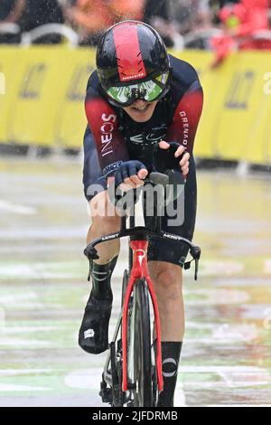 Kopenhagen, Dänemark, 1.. Juli 2022. Geraint Thomas aus Großbritannien und INEOS Grenadier in Aktion während der 1. Etappe der Tour De France, Kopenhagen bis Kopenhagen. Kredit: Pete Goding/Alamy Live Nachrichten Stockfoto