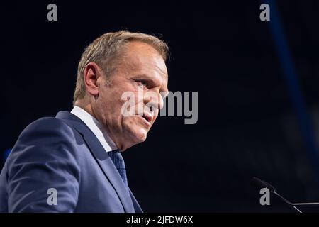 Rotterdam, Niederlande. 31.. Mai 2022. Der ehemalige Präsident des Europäischen Rates, Donald Tusk, wird seine Rolle als Präsident der Europäischen Volkspartei (EVP) verlassen, sagte er auf dem EVP-Forum und kündigte seine Rückkehr zur Innenpolitik als Anführer der größten polnischen Opposition an. (Bild: © Mykhaylo Palinchak/SOPA Images via ZUMA Press Wire) Stockfoto